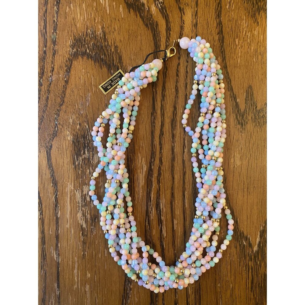 Vintage Pastel Genuine Lucite Beaded Necklace 20" Multi-Strand Made In Hong Kong